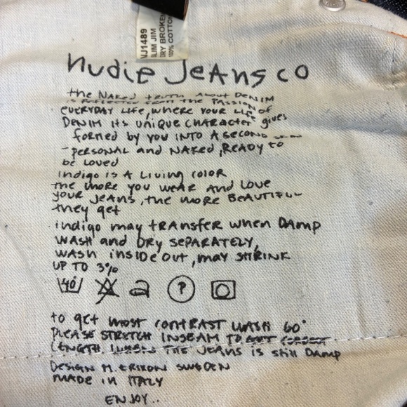 NUDIE Men Jeans NJ1489 Slim Jim Dry. Broken Twill 100% Cotton Size 34 X 34 - Picture 6 of 7